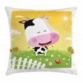 thumbnail image 1 of Cattle Throw Pillow Cushion Cover, Happy Cartoon Cow Figure at the Ranch Smiling in a Sunny Day Themed Graphic Sketch, Decorative Square Accent Pillow Case, 24 X 24 Inches, Multicolor, by Ambesonne, 1 of 2