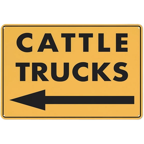 Cattle Trucks (Arrow Left) Reflective Aluminum Sign 12 x 8 Inches - UV Protected, Waterproof, Weatherproof, Fade Resistant, 4 Pre-Drilled Holes, Rural Road Use