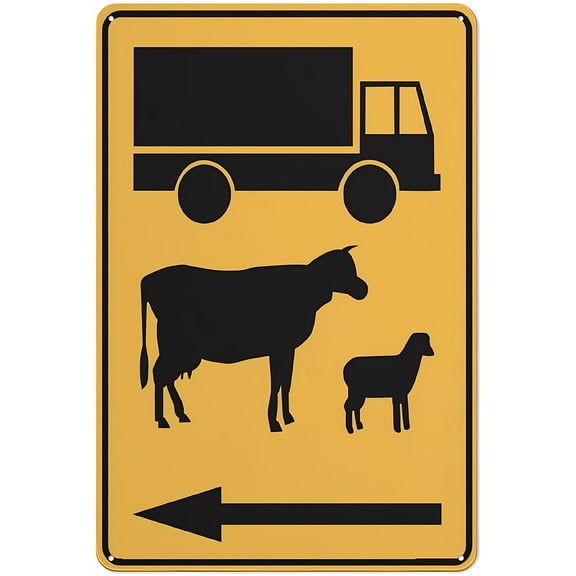 Cattle Trucks Symbol (Arrow Left) Sign, 8"x12" Rustproof Aluminum Metal, Multicolor Farm Traffic Directional