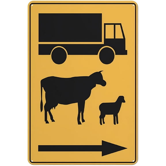 Cattle Trucks Symbol (Arrow Right) Sign, 8"x12" Grade Reflective Rust-Free Aluminum Sign, Weather/Waterproof Easy-Mount Farm Traffic Sign