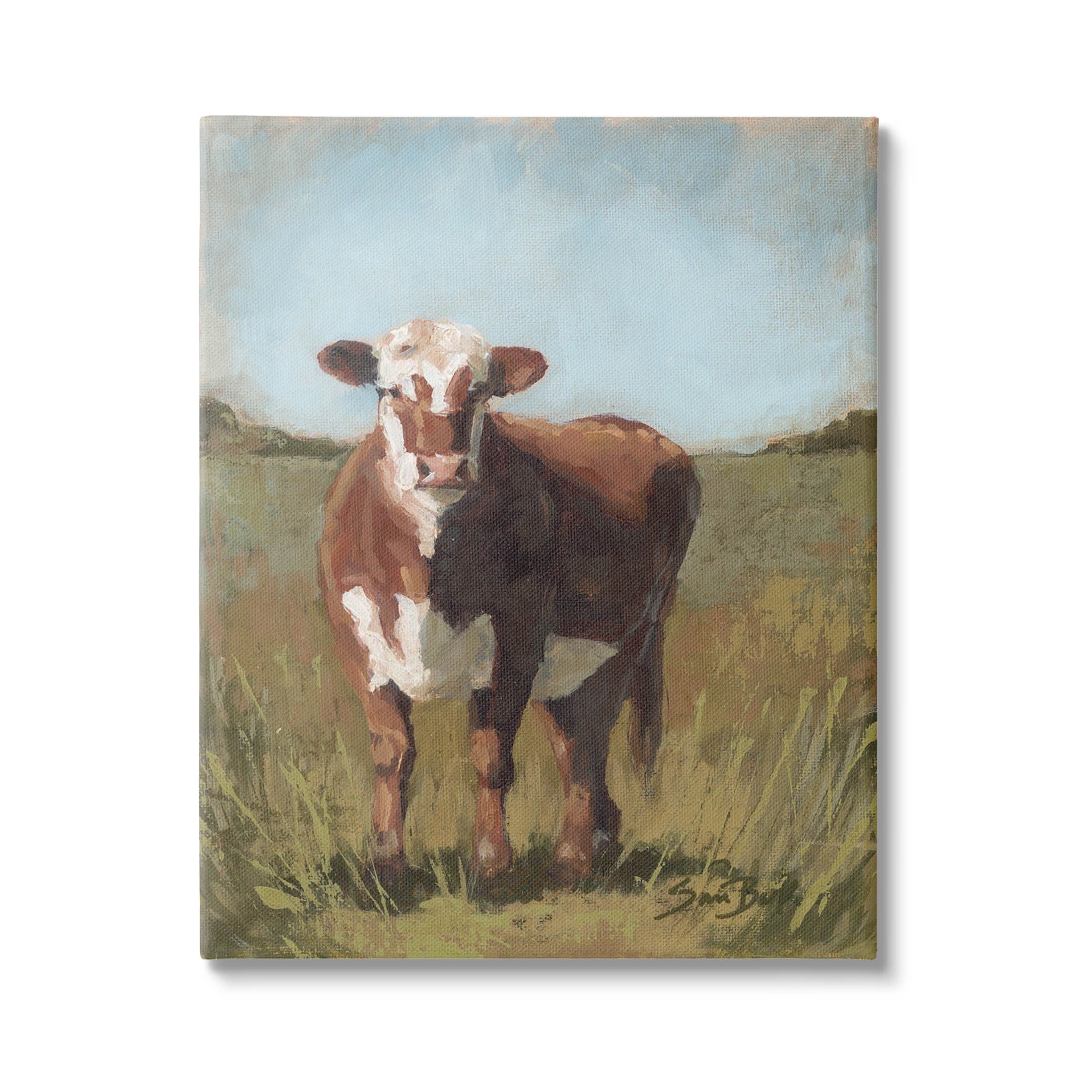 Cattle Vast Countryside Field Animals & Insects Painting Gallery Wrapped Canvas Print Wall Art