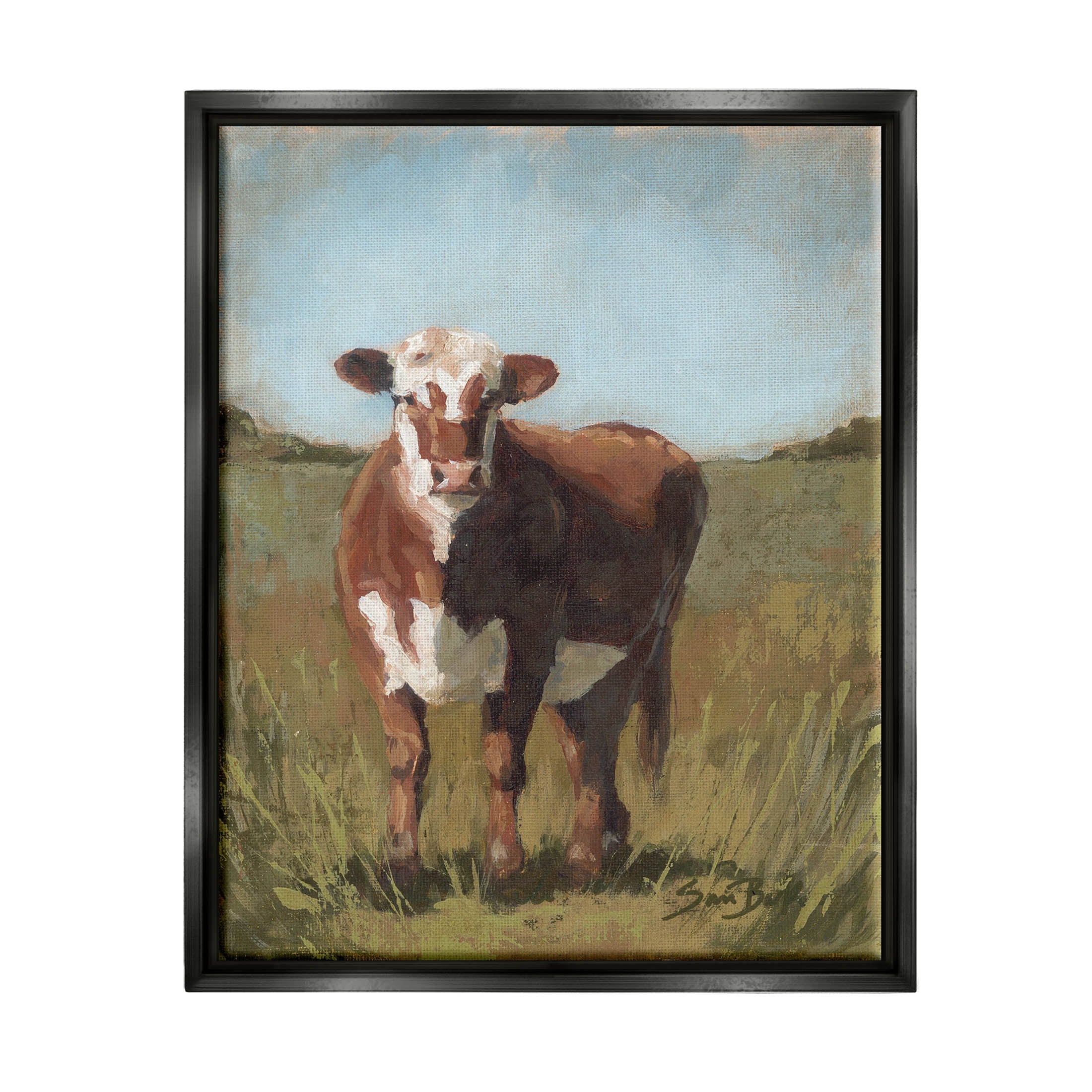 Cattle Vast Countryside Field Animals & Insects Painting Jet Black Framed Art Print Wall Art