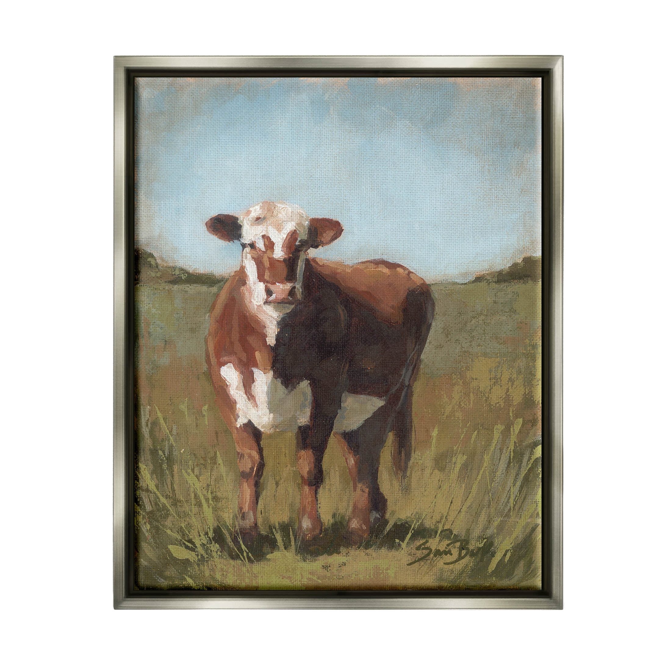 Cattle Vast Countryside Field Animals & Insects Painting Luster Gray Framed Art Print Wall Art
