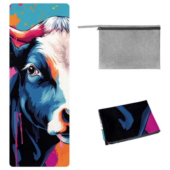 Cattle Yoga Mat Towel, Storage Bag, 72.8"x26.8" - Suitable for Yoga, Pilates, Fitness, Gym - Yoga Blankets and Gym Towel Included