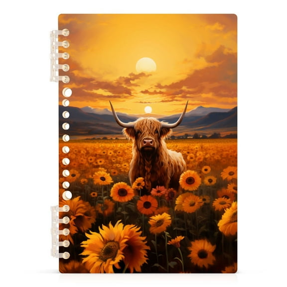 Cattle in Sunflowers Spiral Journal Notebook College Ruled Notebook 8.3" x 5.7" A5 Lined Thick Paper Page