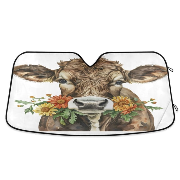 Cattle with Daisies Car Windshield Sun Shade Foldable Car Front Window Visor Heat and UV Protection 53x23.5