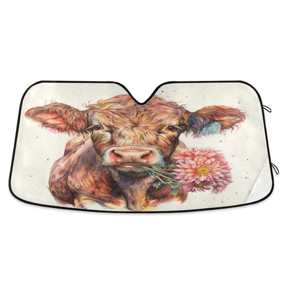 Cattle with Flower Car Windshield Sun Shade Foldable Car Front Window Visor Heat and UV Protection 55x27.6