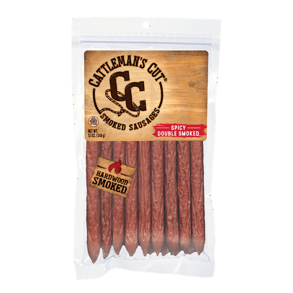 Cattleman's Cut Spicy Double Smoked Sausage Sticks 12oz Resealable Plastic Pouch