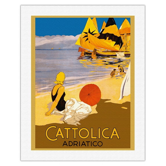 Cattolica Italy - Adriatico (Adriatic Coast) - Adriatic Coast - Vintage Travel Poster c.1920 - Fine Art Rolled Canvas Print 20in x 26in