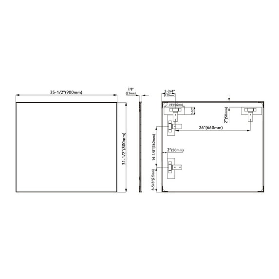 Catton Mirror - Rectangle 32" High Black 36"W x 32"H x 1"D Black