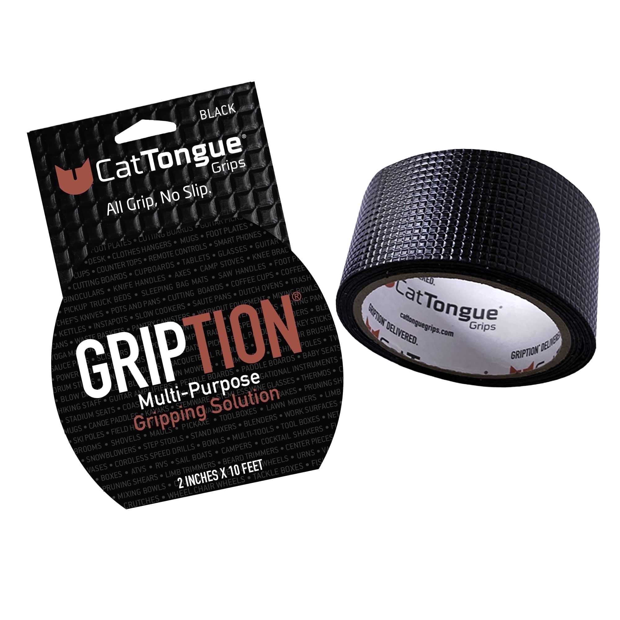 CatTongue Gription Non-Abrasive Grip Tape for Handles, Stairs, and More - Waterproof, Heavy-Duty Anti Slip Tape, 10ft, Black