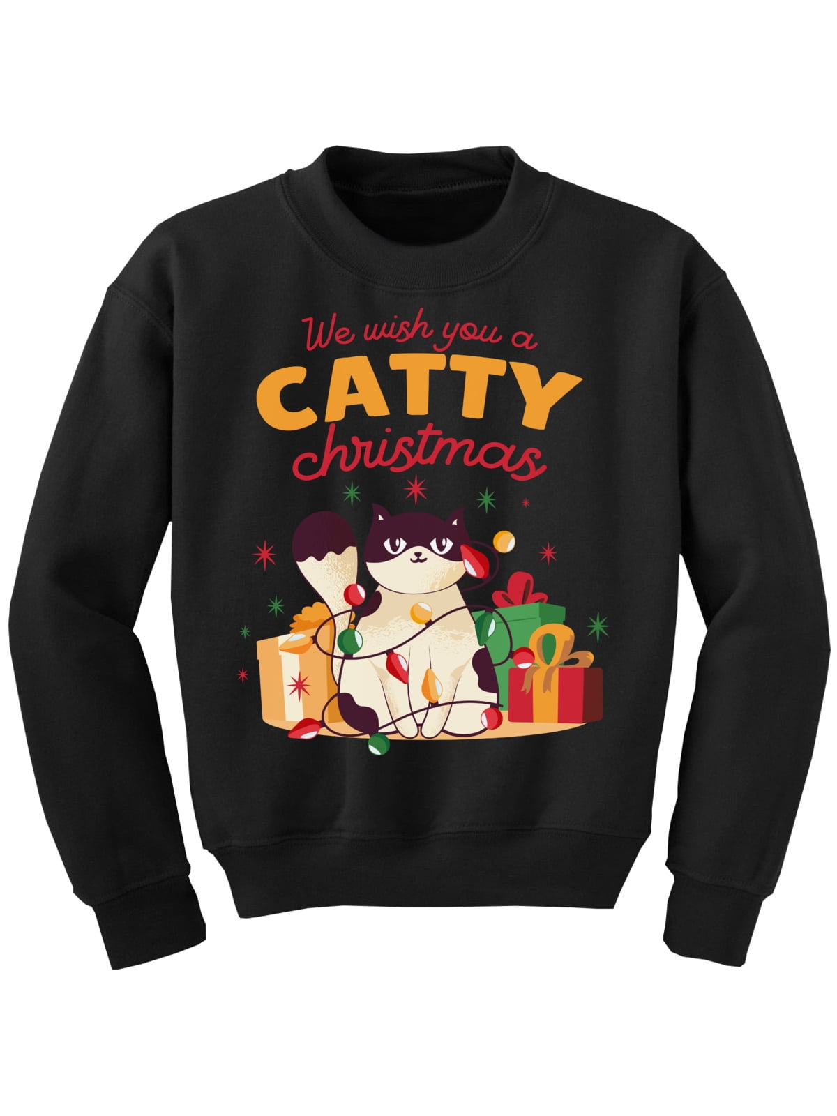 Catty Christmas Sweater for Kids Xmas Sweatshirt for Boys Girls Children Cat Holiday Outfit
