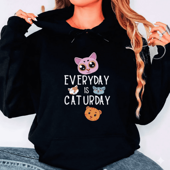 Caturday Kitty Paw Fun Catlady Cute Feline Lover Graphic Hoodie Shirt, up to size 5XL