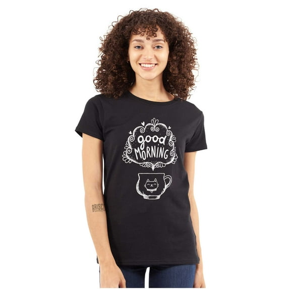 Caturday Morning Cats Coffee Lovers Womens Slim Fit Graphic Tee Brisco Brands S