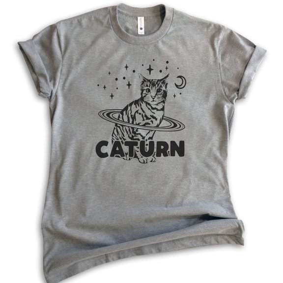 Caturn Shirt, Unisex Women's Men's Shirt, Cat T-shirt, Kitten Shirt, Cat Lover Shirt, Dark Heather Gray, X-Small
