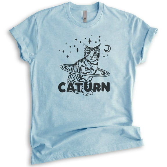 Caturn Shirt, Unisex Women's Men's Shirt, Cat T-shirt, Kitten Shirt, Cat Lover Shirt, Heather Light Blue, X-Large