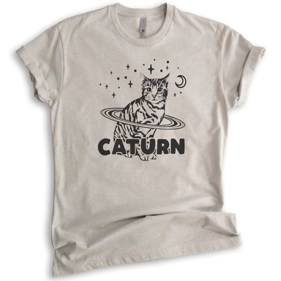 Caturn Shirt, Unisex Women's Men's Shirt, Cat T-shirt, Kitten Shirt, Cat Lover Shirt, Light Silk Gray, X-Small