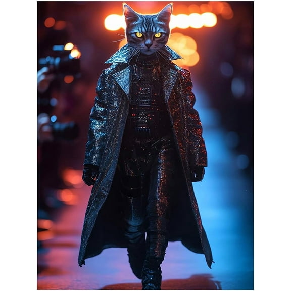 Catwalk Cat Poster Canvas Wall Art Prints Humor and Cute House Decoration Aesthetic Suitable for Living Room and Bedroom Wall Decor (12x16 Inches Unframed)