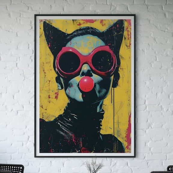 Catwoman Wall Art Comic Inspired Print Bubblegum Poster Edgy Graffiti Style Female Pop Art Portrait Modern Decor Pa3-16 Wall Art