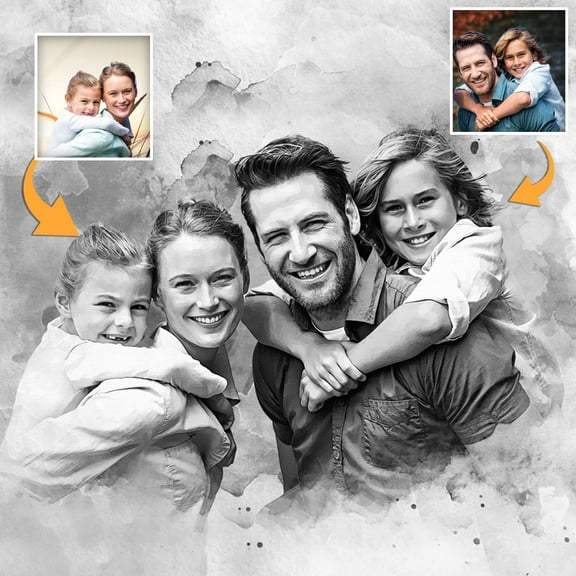 Catygift - Combine Photos Of Family Members From Different Images - Canvas Wall Art - Black And White Canvas - Loved Ones Portrait - Unique, Meaningful Gift For Family Members