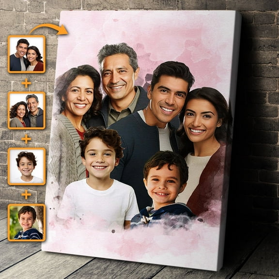 Catygift - Custom Combine Loved Ones From Different Photos - Canvas Wall Art - Personalized Picture Canvas Wall Art - Pink Background Family Portrait - Unique Gift For Family Members