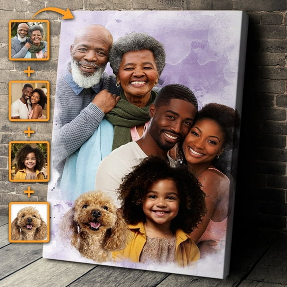 Catygift - Custom Combine Loved Ones From Different Photos - Canvas Wall Art - Personalized Picture Canvas Wall Art - Purple Background Family Portrait - Unique Gift For Family Members