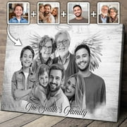 Catygift - Custom Combine Photos Of Loved Ones From Different Images - Canvas Wall Art - Black And White Canvas - Pencil Style Family Portrait - Unique Gift For Family Members