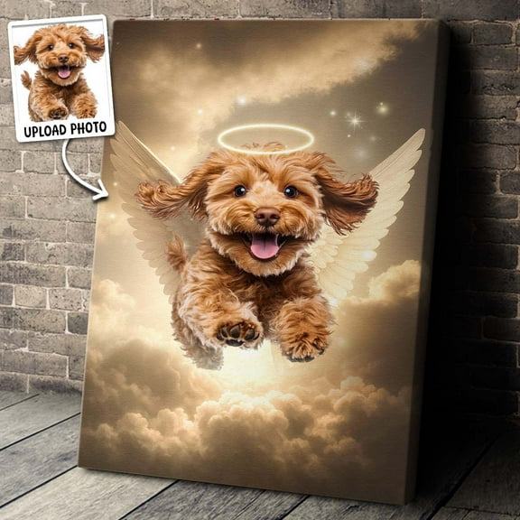 Catygift - Custom Pet Canvas Wall Art - Custom Pet Portrait Canvas - Custom Personalized Pet Loss Memorial Pet- Personalized Pet Loss With Halo & Wings- Pet Memorial Gift- Gift for Pet Lover