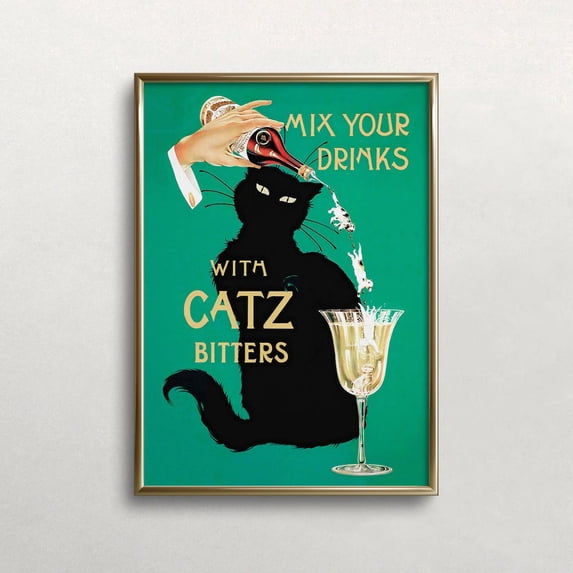 Catz Bitters Vintage Poster: Black Cat Bar Cart Decor UNFRAMED PAPER POSTER, Home Decor