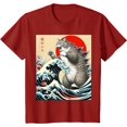 thumbnail image 1 of Catzilla Cat Japanese Art Funny Cat Gifts For Boy Girl Kids Toddler Youth T-Shirt, Cranberry Red Color, Size XL, 1 of 2