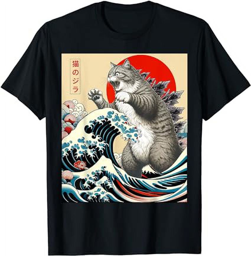Catzilla Cat Japanese Art Funny Cat Gifts For Men Women Kid T-Shirt ...