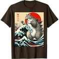 thumbnail image 1 of Catzilla Cat Japanese Art Funny Cat Gifts Unisex T-Shirt for Men Women Kids Toddler,Dark Chocolate Color,Size 5XL, 1 of 5
