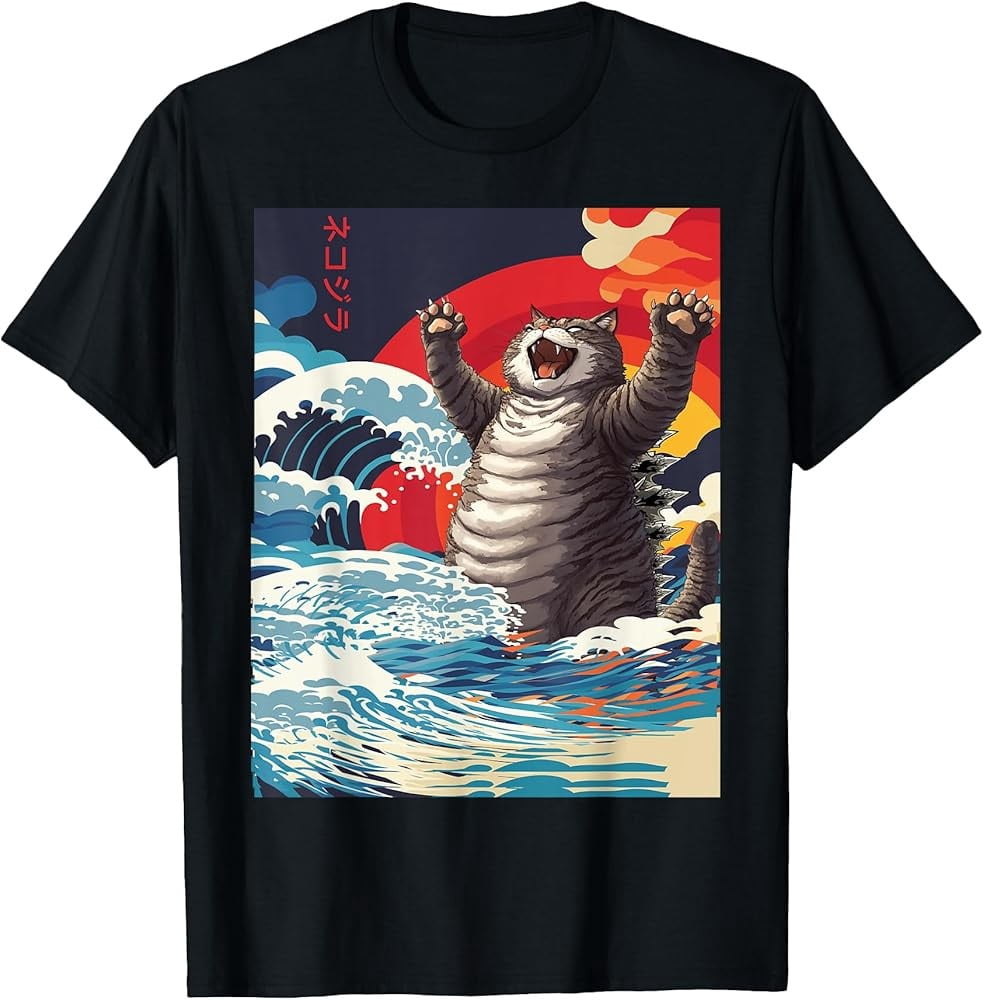 Catzilla Cat Japanese Art Gifts For Men Women E26 T-Shirt - Walmart.com