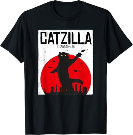 Catzilla Cat Kitten Feline Kitty Outfit Japan Movie T-Shirt ,Black ...