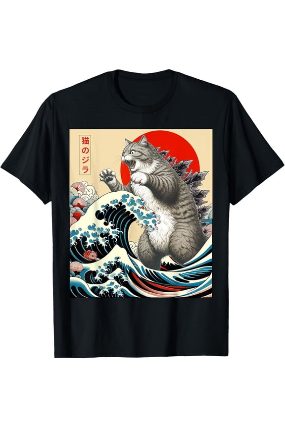 Catzilla Funny Cat Japanese Style T-Shirt – Cute Gift for Men, Women & Kids