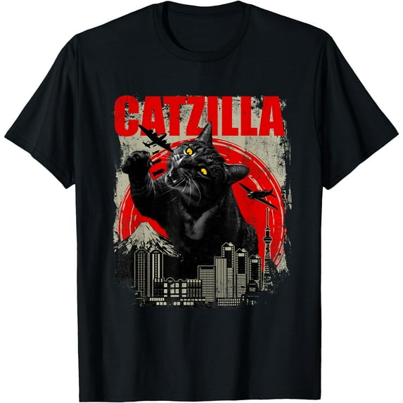 Catzilla Funny Cat Lover Kitten Kitty Unisex T-Shirt for Men Women Kids Toddler,Black Color,Size 5/6