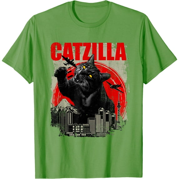 Catzilla Funny Cat Lover Kitten Kitty Unisex T-Shirt for Men Women Kids Toddler,Lime Color,Size YXL