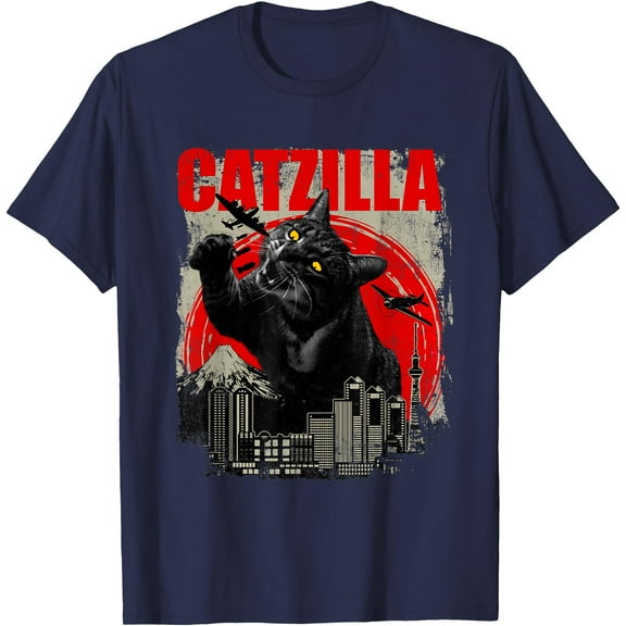 Catzilla Funny Cat Lover Kitten Kitty Unisex T-Shirt for Men Women Kids Toddler,Navy Color,Size L