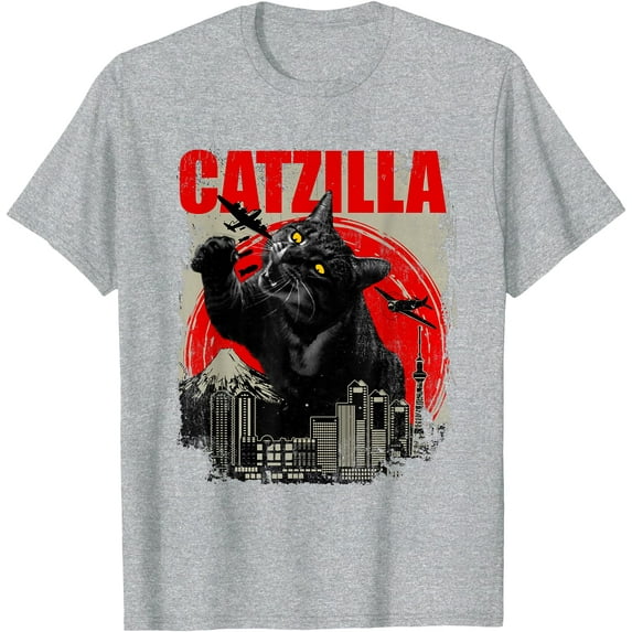 Catzilla Funny Cat Lover Kitten Kitty Unisex T-Shirt for Men Women Kids Toddler,Sport Grey Color,Size XL