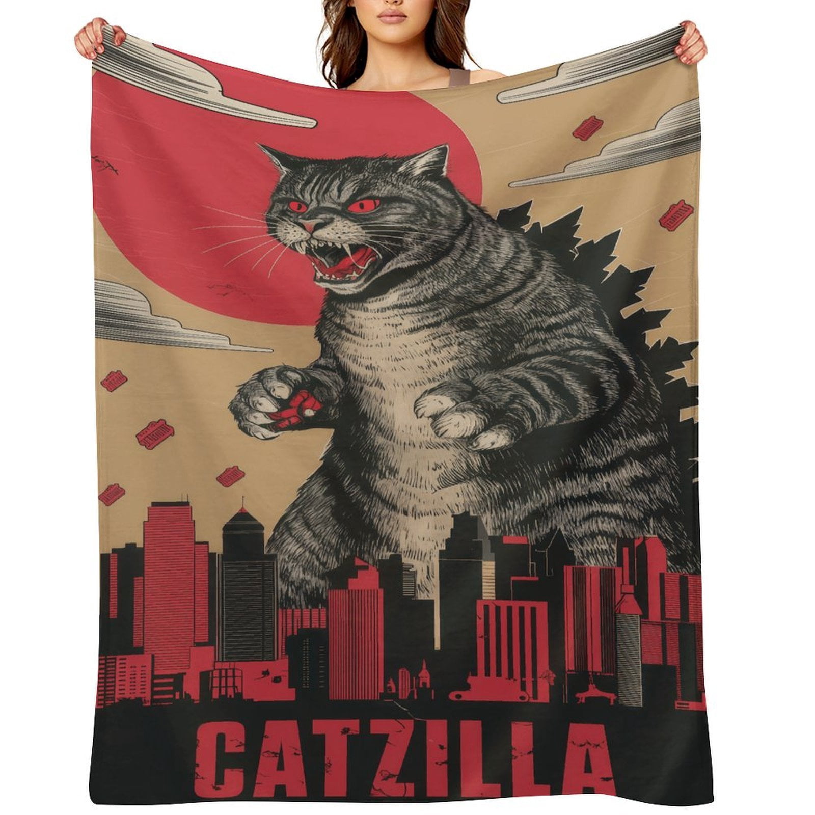 Catzilla Godzilla CatAll Season Flannel Pet Blanket, Wrinkle Resistant ...