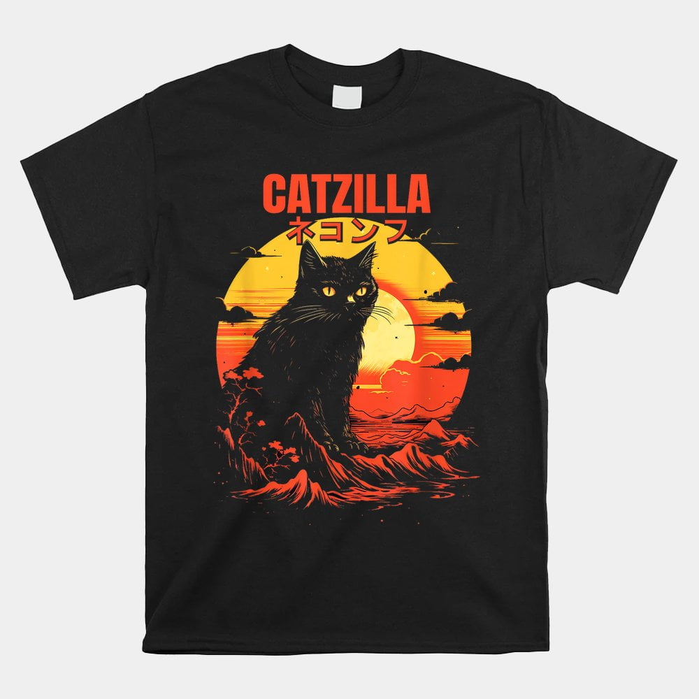Donna Catzilla - Japanese Sunset Cat Kitten Vintage Maglietta con