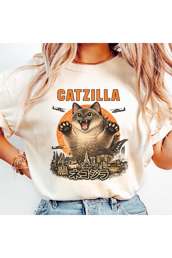 Catzilla Siamese Cat Graphic Tee Kaiju Shirt