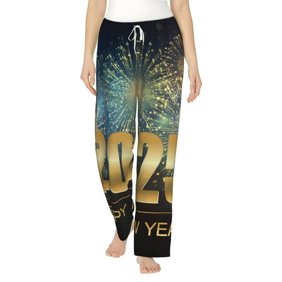 Cauagu 2025 New Year 5 Pajama Pants for Women Loose Fit Wide Leg Trouser Pants Casual Elastic Waist Drawstring Lounge Pants