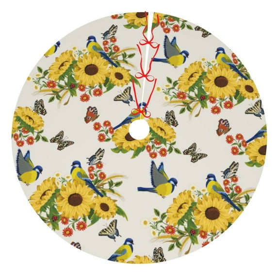 Cauagu 30" Christmas Tree Skirt Bird Sunflowers Pattern Christmas Tree Decorations Tree Mat for Xmas Decorations Occasion Holiday Home Decor -30"