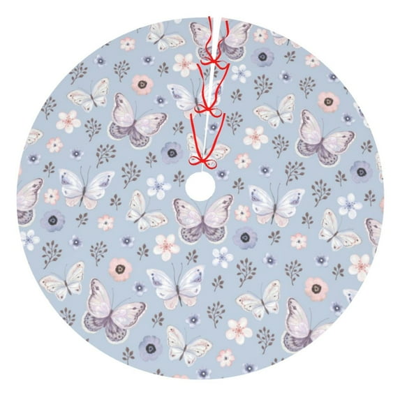 Cauagu 30" Christmas Tree Skirt Blue Butterfly Pattern Christmas Tree Decorations Tree Mat for Xmas Decorations Occasion Holiday Home Decor -30"