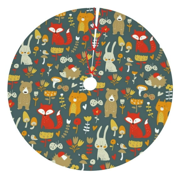 Cauagu 30" Christmas Tree Skirt Cute Animal Forest Pattern Christmas Tree Decorations Tree Mat for Xmas Decorations Occasion Holiday Home Decor -30"