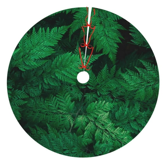 Cauagu 30" Christmas Tree Skirt Green Leave Fern Pattern Christmas Tree Decorations Tree Mat for Xmas Decorations Occasion Holiday Home Decor -30"