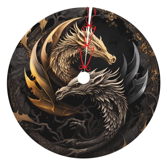 Cauagu 30" Christmas Tree Skirt Vintage Metal Dragon Pattern Christmas Tree Decorations Tree Mat for Xmas Decorations Occasion Holiday Home Decor -30"