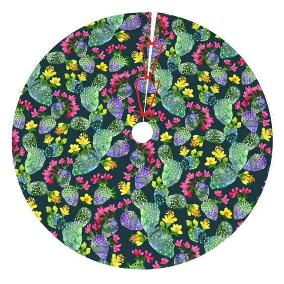 Cauagu 30" Christmas Tree Skirt Watercolor Cactuses Pattern Christmas Tree Decorations Tree Mat for Xmas Decorations Occasion Holiday Home Decor -30"