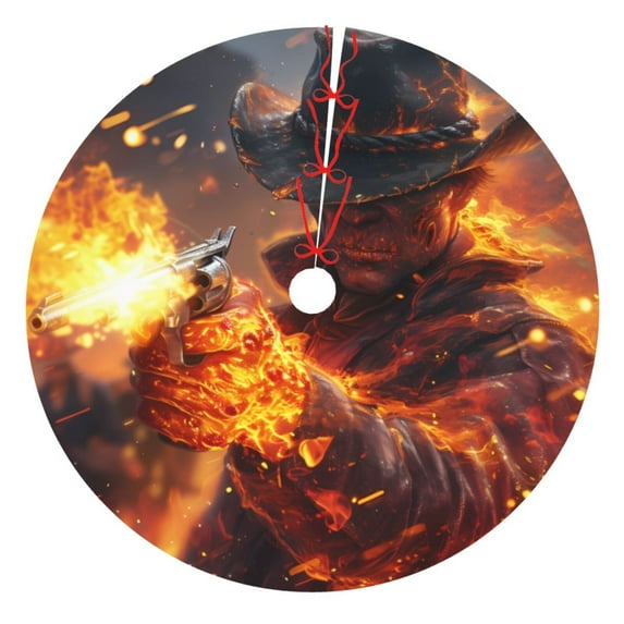 Cauagu 30" Christmas Tree Skirt Western Fire Cowboy Pattern Christmas Tree Decorations Tree Mat for Xmas Decorations Occasion Holiday Home Decor -30"